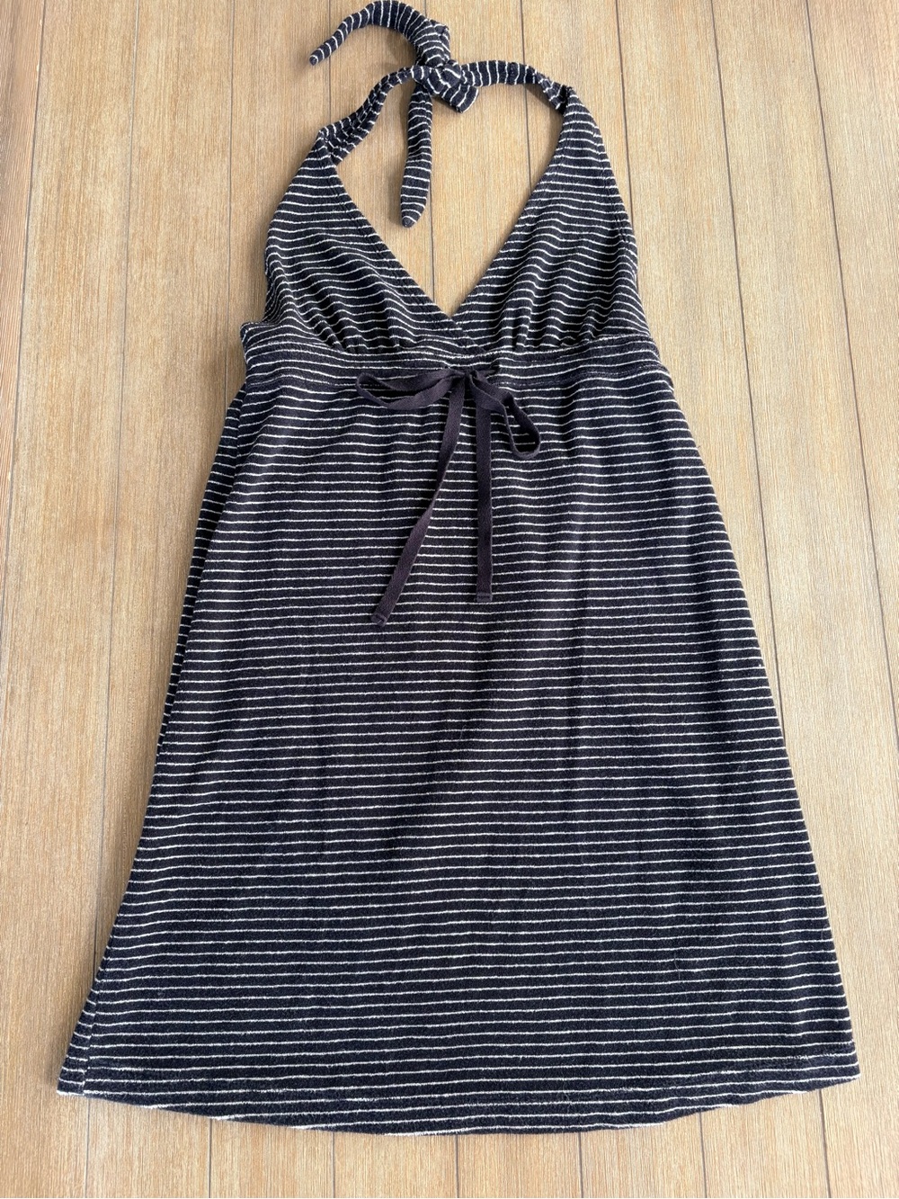 🌊St. John's Bay Navy and White Striped Strapless Terry Cloth Halter Dress🏝️☀️